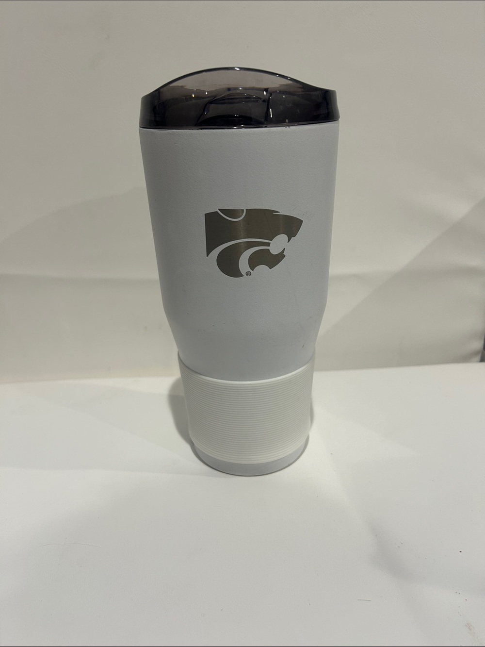 Kansas State White Insulated Travel Tumbler with Smoky Lid and Team Logo